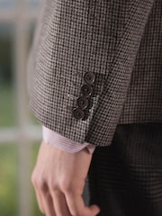 Taupe Brown Dogtooth Linen Blend Blazer - Image 4 of 10