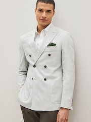 Light Grey Double Breasted Linen Blend Blazer - Image 1 of 8