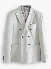 Light Grey Double Breasted Linen Blend Blazer - Image 2 of 8