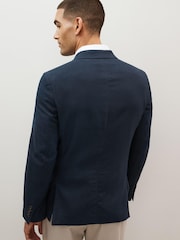 Navy Blue Double Breasted Linen Blend Blazer - Image 2 of 5