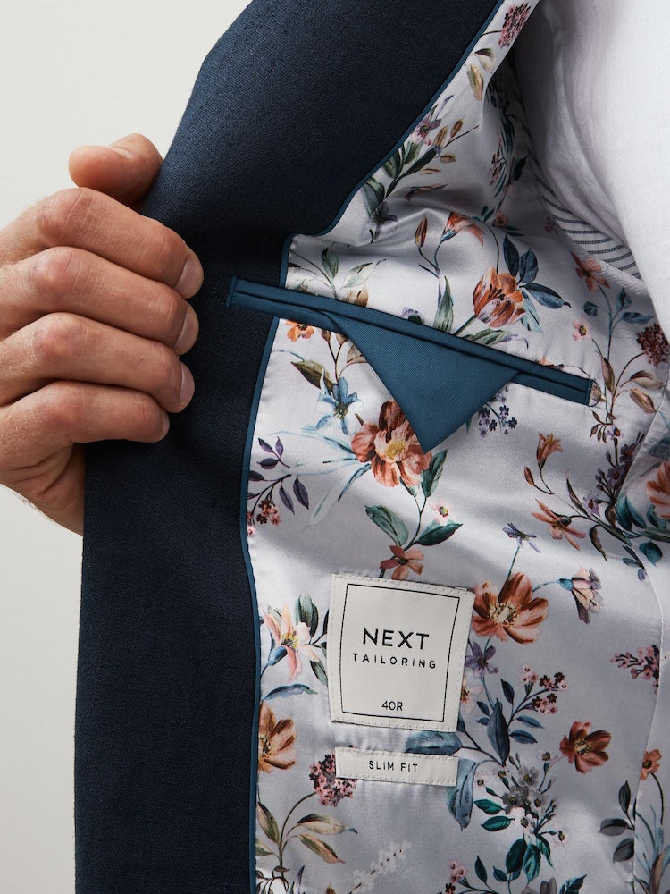 Navy Blue Double Breasted Linen Blend Blazer - Image 5 of 5