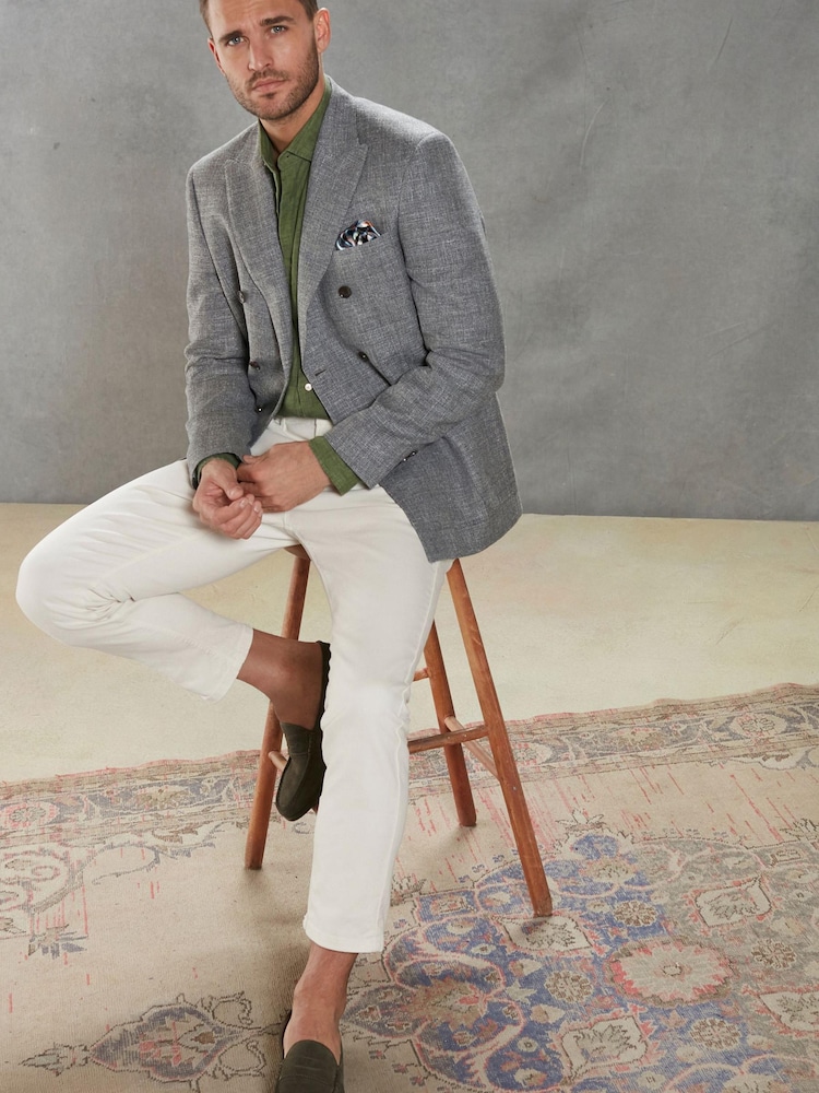 Grey Signature Double Breasted Angelico Linen Blend Blazer - Image 2 of 13