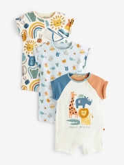 Rust Brown/Blue Safari Baby Rompers 3 Pack - Image 1 of 2
