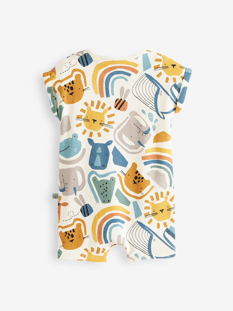 Rust Brown/Blue Safari Baby Rompers 3 Pack - Image 2 of 2