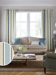 Laura Ashley Seaspray Blue Awning Stripe Made To Measure Curtains - Image 1 of 6