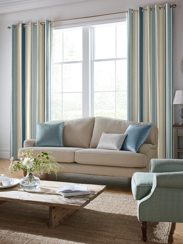 Laura Ashley Seaspray Blue Awning Stripe Made To Measure Curtains - Image 2 of 6