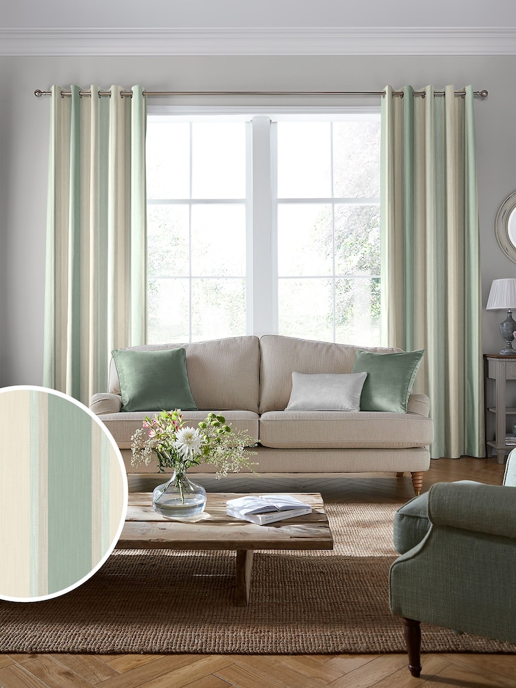 Laura Ashley Smoke Green Awning Stripe Made To Measure Curtains - Image 1 of 7
