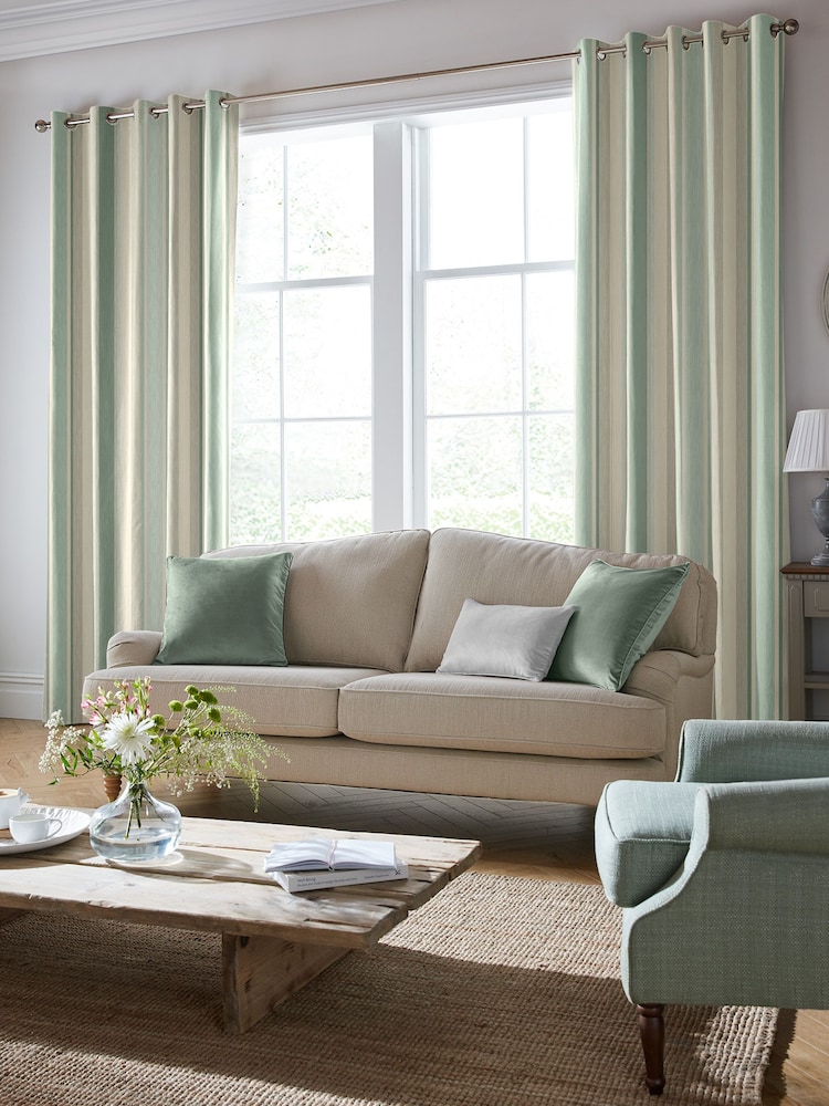 Laura Ashley Smoke Green Awning Stripe Made To Measure Curtains - Image 2 of 7