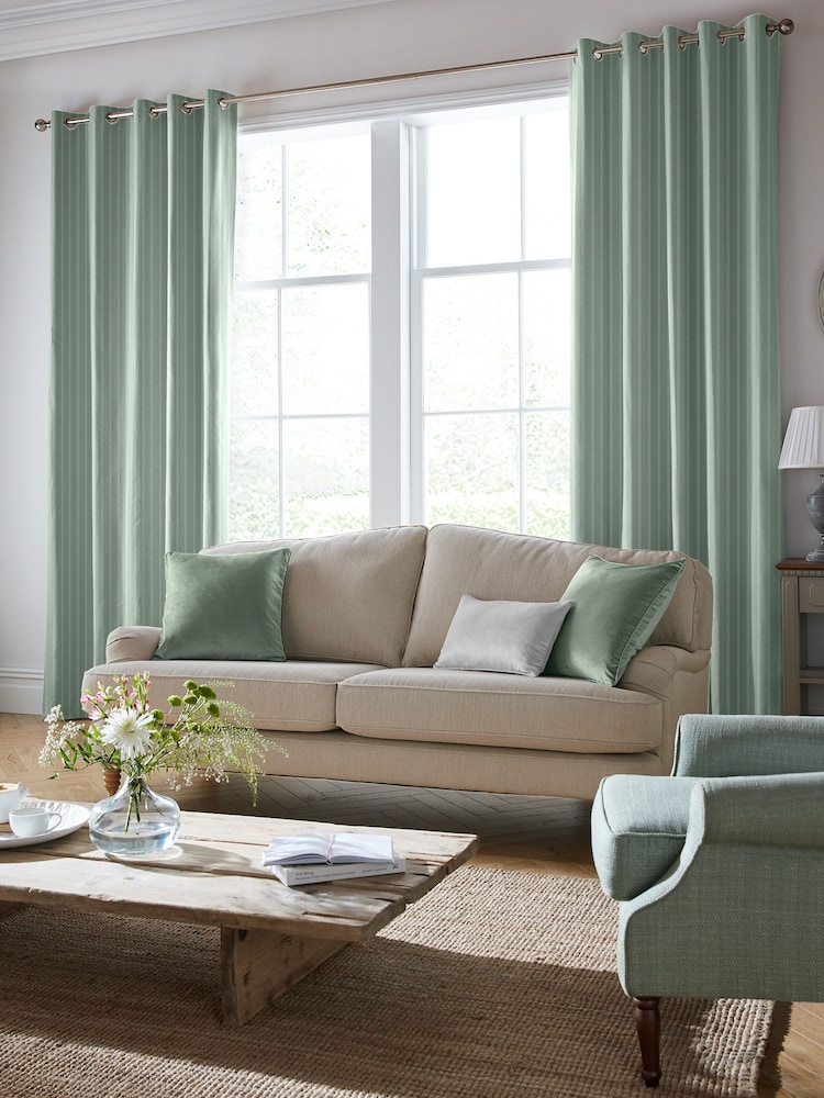 Laura Ashley Smoke Green Burnsall Stripe Made To Measure Curtains - Image 1 of 9