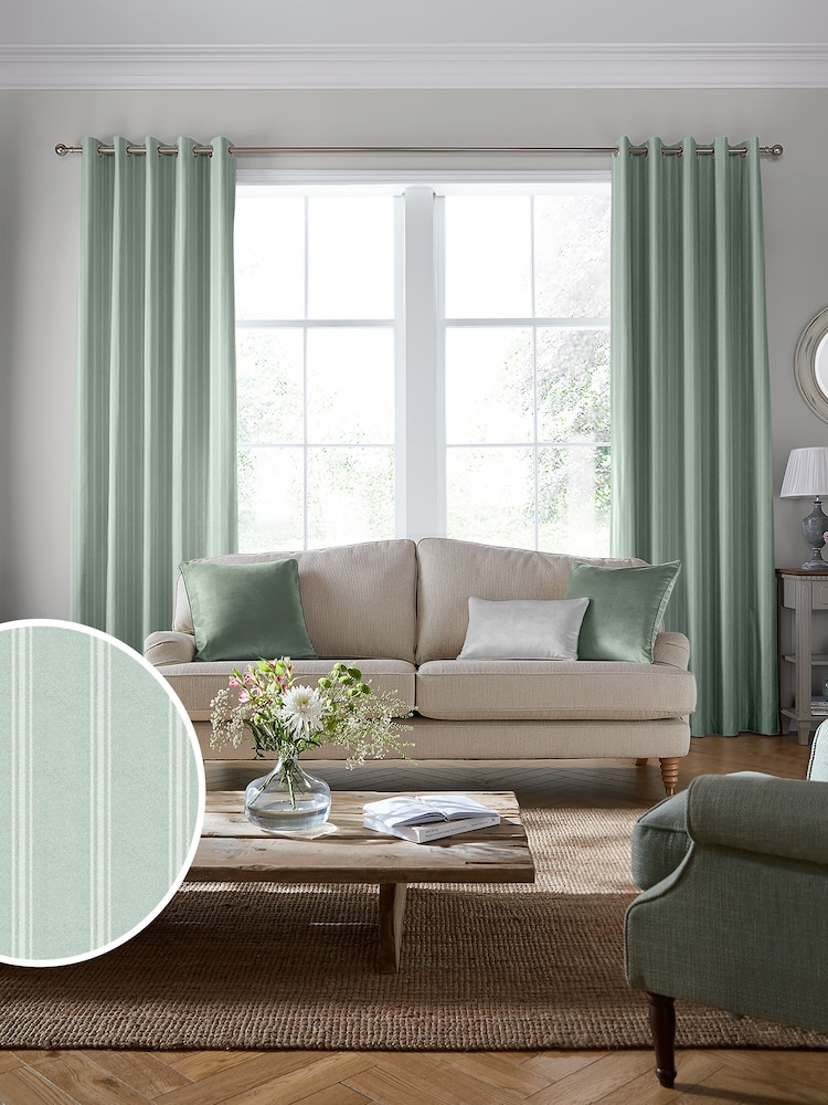 Laura Ashley Smoke Green Burnsall Stripe Made To Measure Curtains - Image 2 of 9