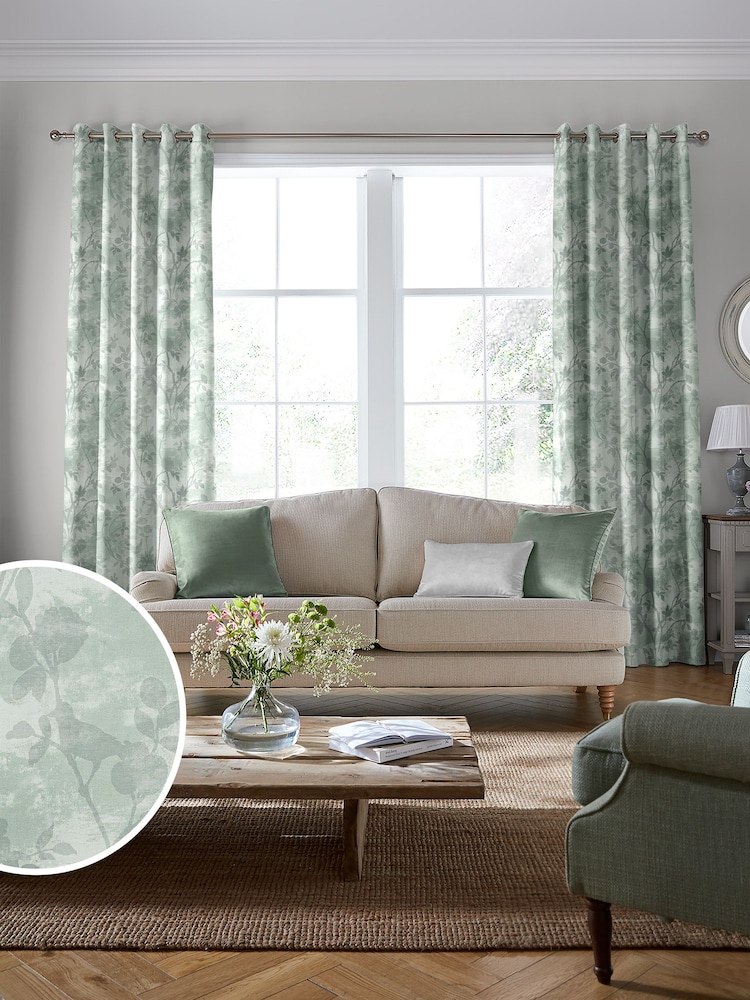 Laura Ashley Smoke Green Eglantine Made To Measure Curtains - Image 1 of 8