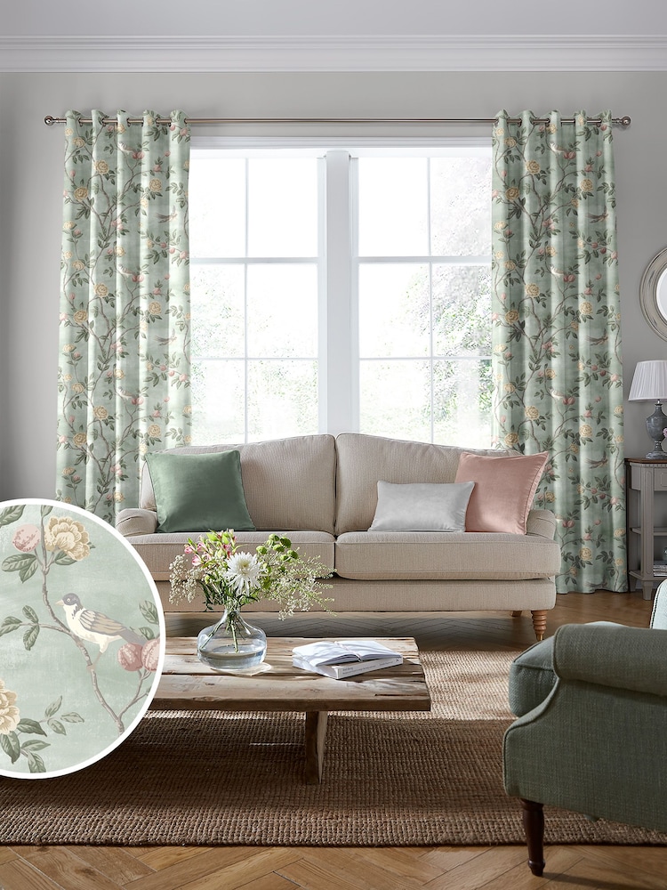 Laura Ashley Smoke Green Eglantine Made To Measure Curtains - Image 1 of 8