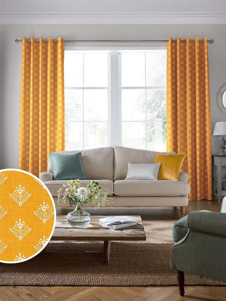 Laura Ashley Dijon Yellow Lady Fern Made To Measure Curtains - Image 1 of 8