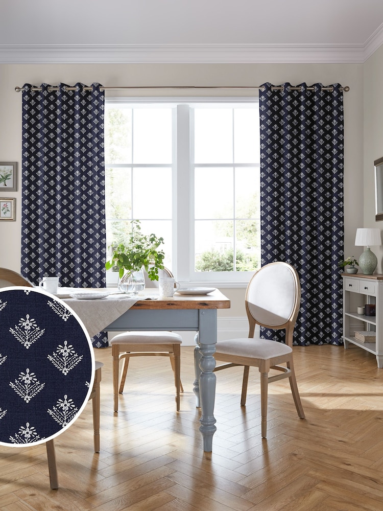 Laura Ashley French Navy Blue Lady Fern Made To Measure Curtains - Image 2 of 5