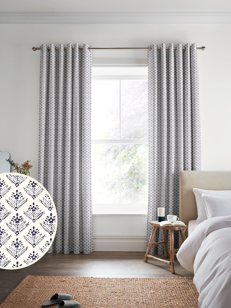 Laura Ashley French Navy Blue Lady Fern Made To Measure Curtains - Image 1 of 9