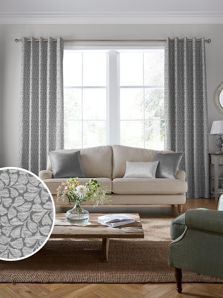 Laura Ashley Steel Grey Maidenhair Woven Made To Measure Curtains - Image 1 of 9