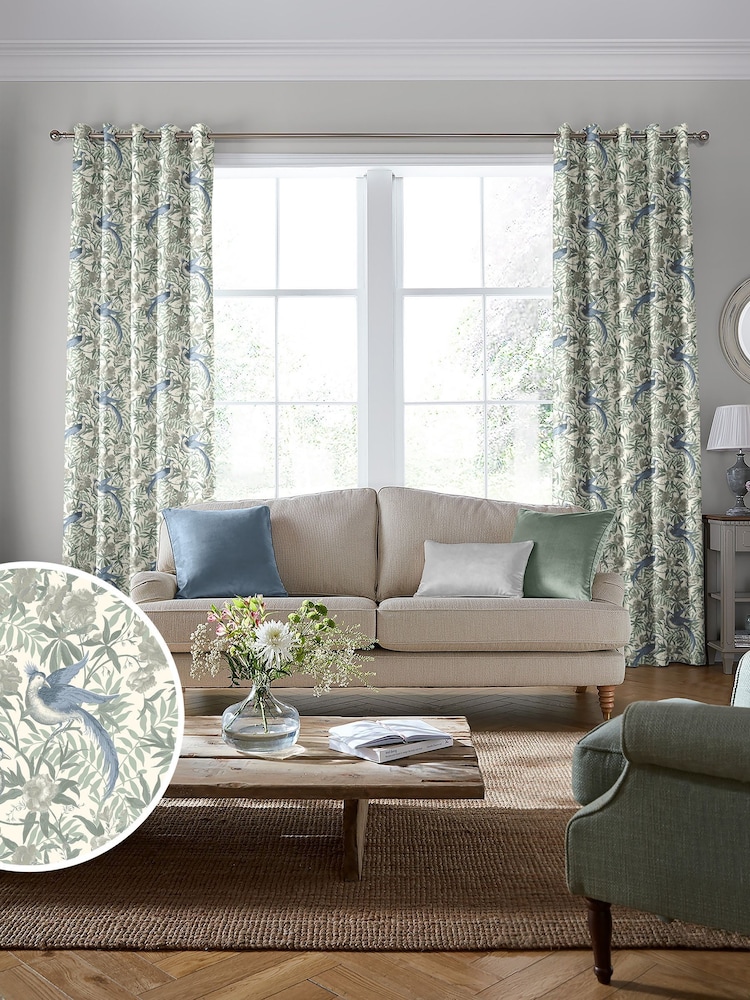 Laura Ashley Seaspray Blue Osterley Birds Made To Measure Curtains - Image 1 of 9