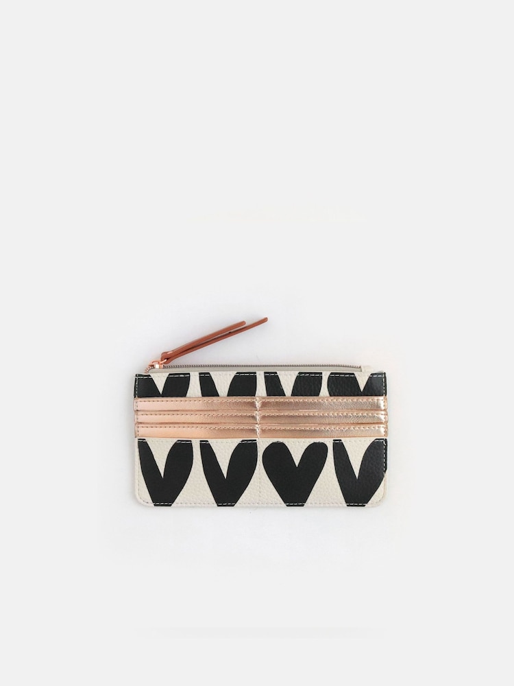 Caroline Gardner Charcoal Grey Heart & Rose Gold Long Slim Patch Purse - Image 1 of 1