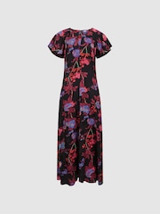 Reiss Black/Pink Leni Fitted Floral Print Midi Dress - Image 2 of 7