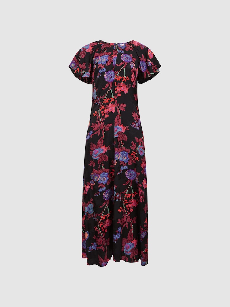 Reiss Black/Pink Leni Fitted Floral Print Midi Dress - Image 2 of 7