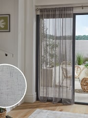 Grey Linen Look Voile Slot Top Sheer Panel Curtain - Image 1 of 5