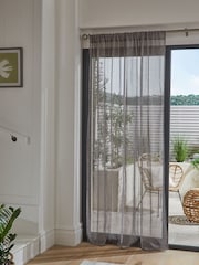 Grey Linen Look Voile Slot Top Sheer Panel Curtain - Image 2 of 5