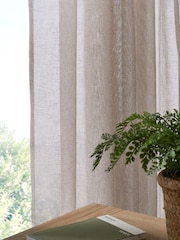Natural Linen Look Voile Slot Top Sheer Panel Curtain - Image 4 of 5