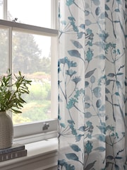 Blue Isla Floral Printed Slot Top Unlined Sheer Panel Voile Curtain - Image 4 of 5