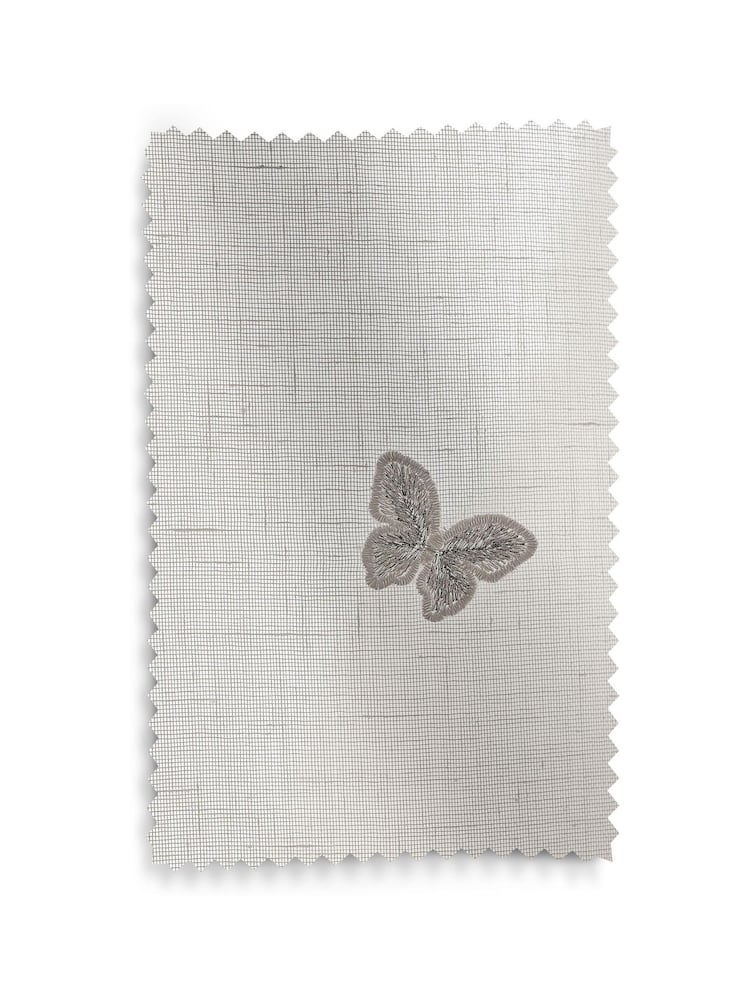 White Butterfly Embroidered Slot Top Unlined Sheer Panel Voile Curtain - Image 4 of 4 White Butterfly Embroidered Slot Top Unlined Sheer Panel Voile Curtain - Image 4 of 4
