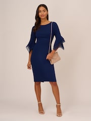 Adrianna Papell Blue Knit Crepe Tiered Sleeve Dress - Image 2 of 5