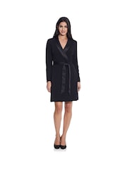 Adrianna Papell Knit Crepe Tuxedo A-Line Black Dress - Image 2 of 5