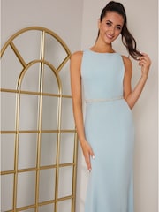 Chi Chi London Blue Open Back Diamante Waist Maxi Dress - Image 4 of 5