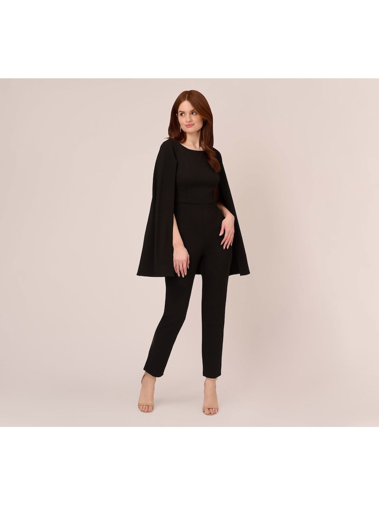 Adrianna Papell Knit Crepe Cape Jumpsuit - Image 1 of 6