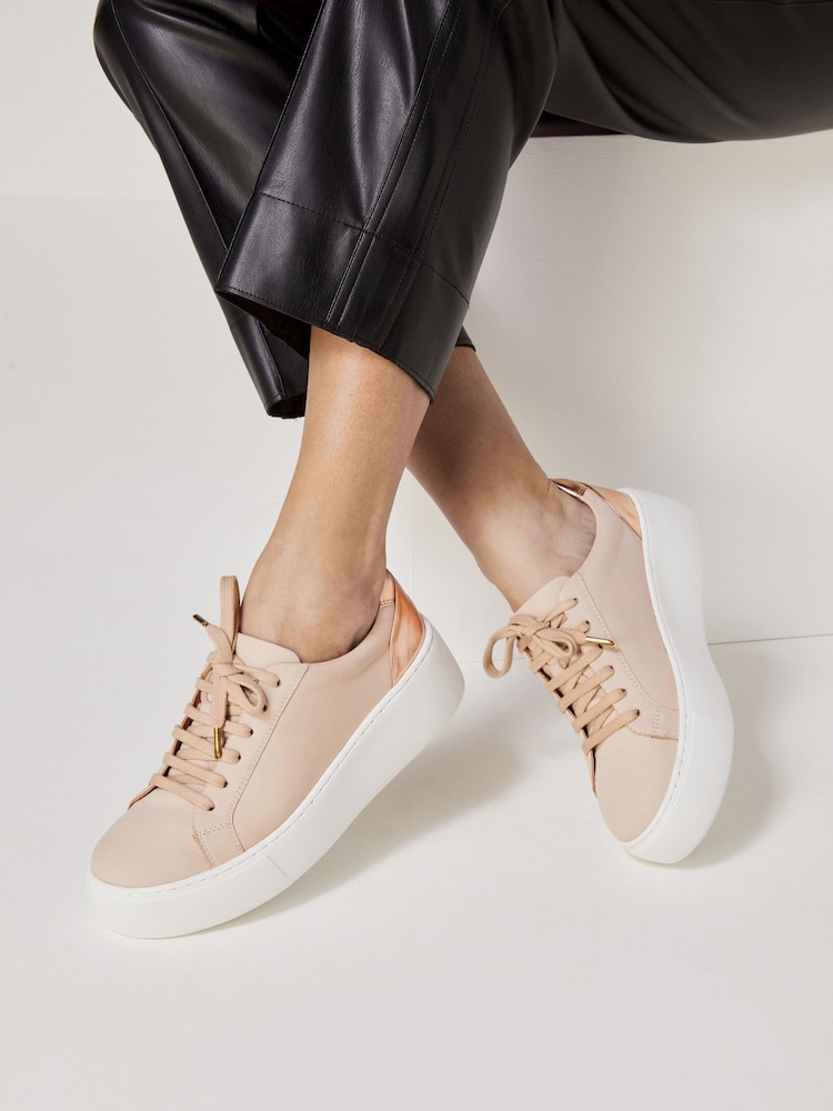 Nude Lace Up Signature Forever Comfort® Leather Chunky Wedges Platform Trainers - Image 1 of 7