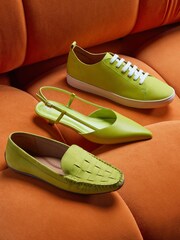 Lime Green Signature Forever Comfort® Leather Raw Cut Trainers - Image 4 of 10