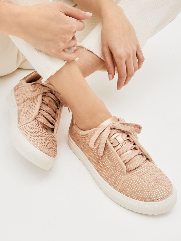 Rose Gold Forever Comfort® Bling Chunky Lace-Up Trainers - Image 1 of 6 Rose Gold Forever Comfort® Bling Chunky Lace-Up Trainers - Image 1 of 6