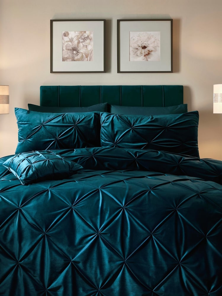 Soiree Green Mira Velvet Duvet Cover and Pillowcase Set - Image 1 of 3 Soiree Green Mira Velvet Duvet Cover and Pillowcase Set - Image 1 of 3