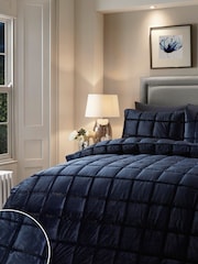 Soiree Blue Brighton Square Velvet Duvet Cover and Pillowcase Set - Image 1 of 4