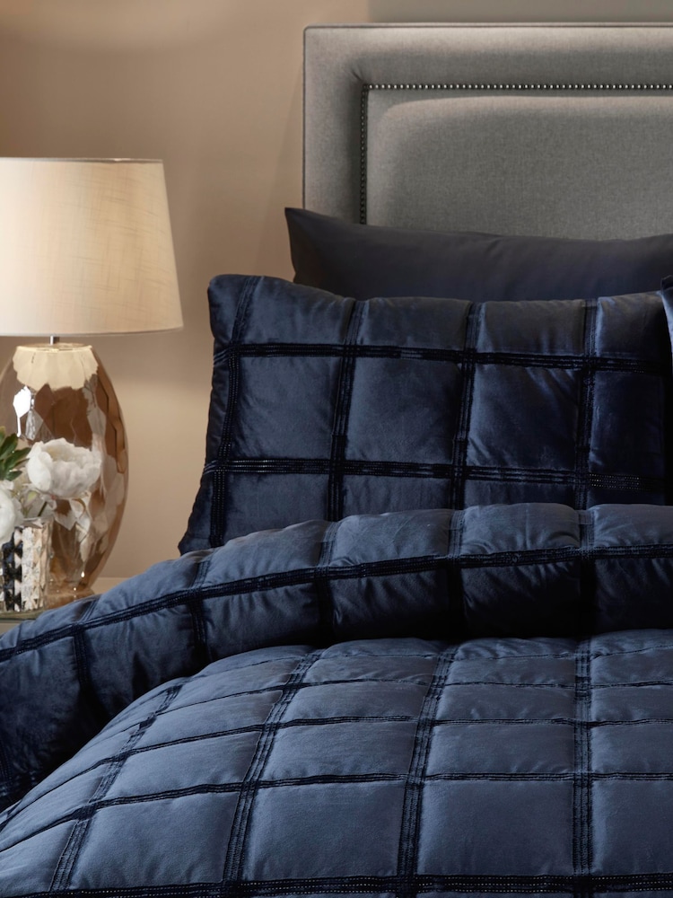 Soiree Blue Brighton Square Velvet Duvet Cover Set - Image 2 of 3 Soiree Blue Brighton Square Velvet Duvet Cover Set - Image 2 of 3