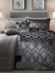 Soiree Grey Belfort Jacquard Duvet Cover and Pillowcase Set - Image 1 of 4