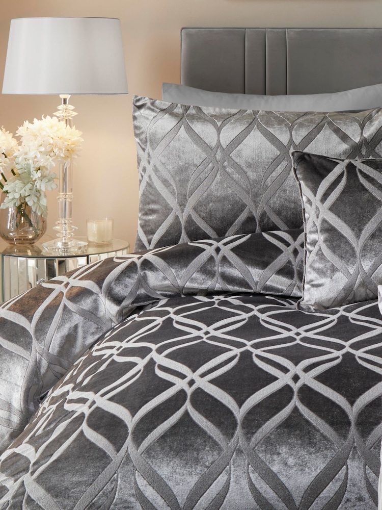 Soiree Grey Belfort Jacquard Duvet Cover and Pillowcase Set - Image 2 of 4