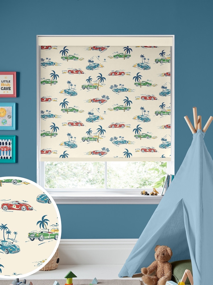 Cath Kidston Cream Kids Fast Cars Made to Measure Roller Blind - Image 1 of 6