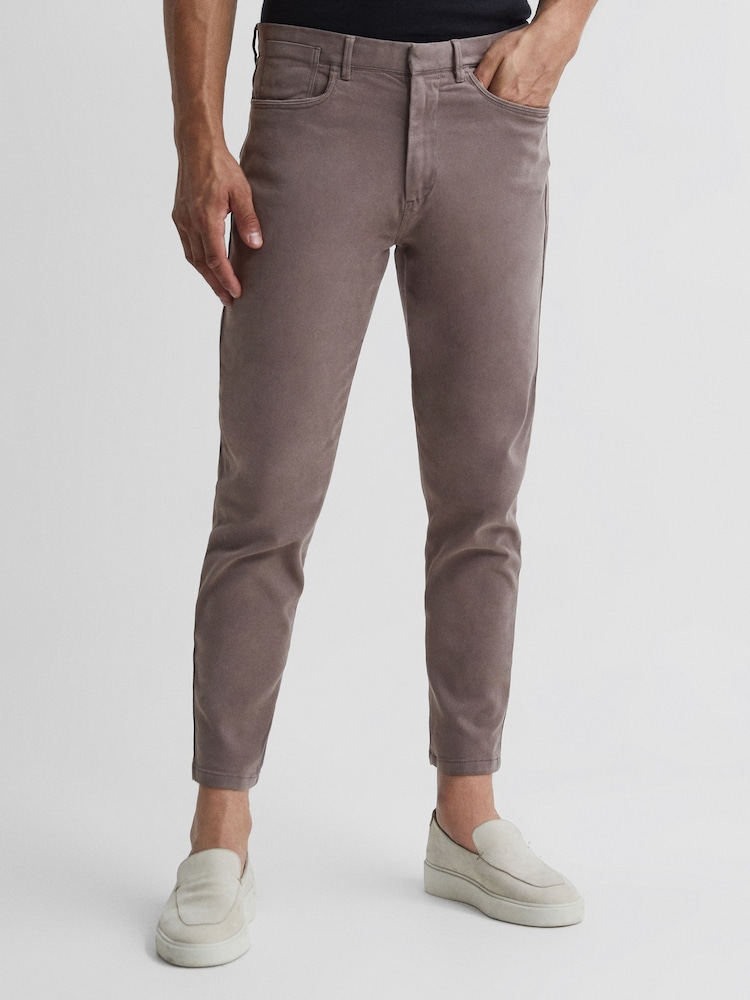 Reiss Mushroom Hammond Brushed Cotton Relaxed Fit Trousers - Image 1 of 6