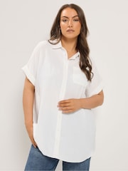 Yours Curve White Grown On Sleeve Shirt - Image 1 of 6