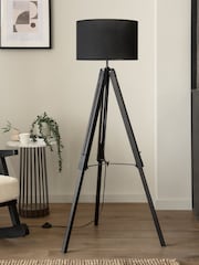Black Bronx Wood Tripod Floor Lamp - Image 2 of 5