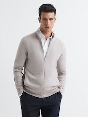 Reiss Stone Hampshire Merino Wool Funnel-Neck Cardigan - Image 1 of 7