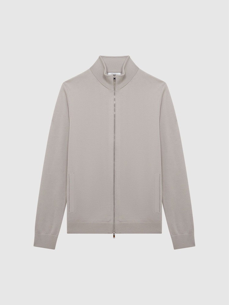 Reiss Stone Hampshire Merino Wool Funnel-Neck Cardigan - Image 2 of 7
