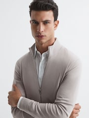 Reiss Stone Hampshire Merino Wool Funnel-Neck Cardigan - Image 4 of 7