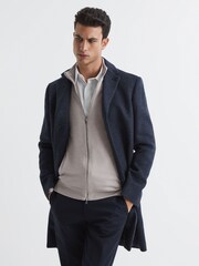 Reiss Stone Hampshire Merino Wool Funnel-Neck Cardigan - Image 7 of 7