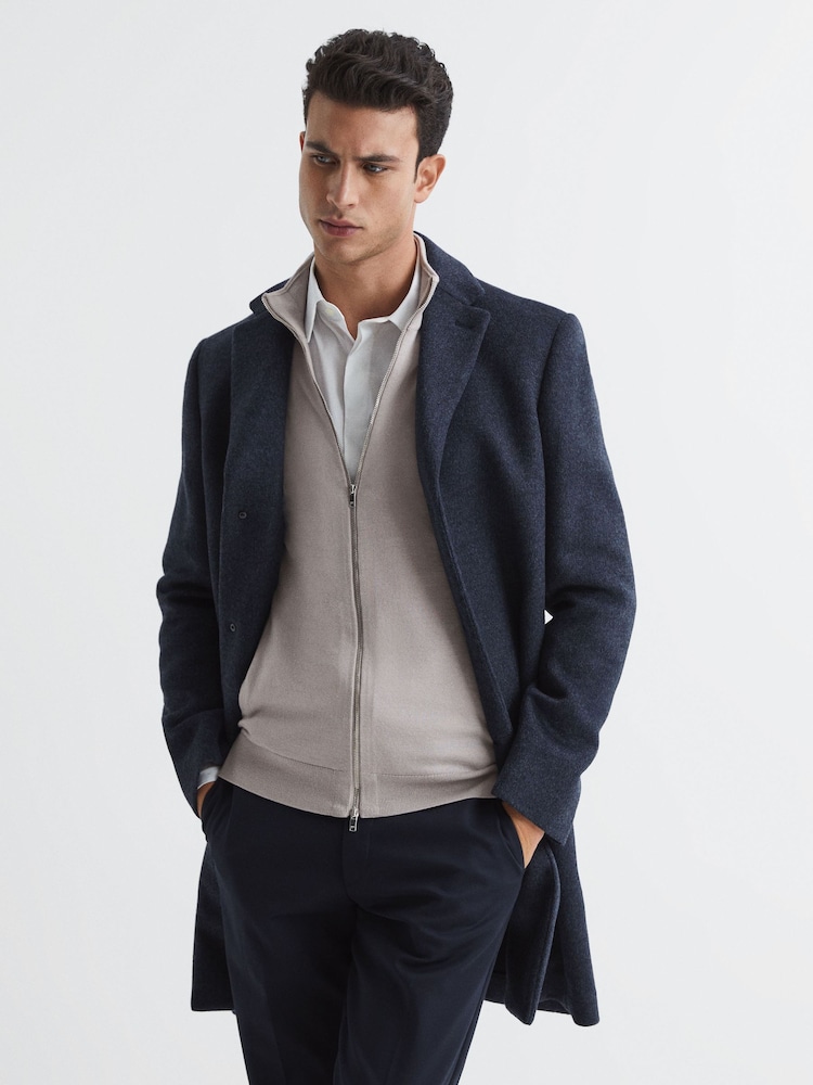 Reiss Stone Hampshire Merino Wool Funnel-Neck Cardigan - Image 7 of 7